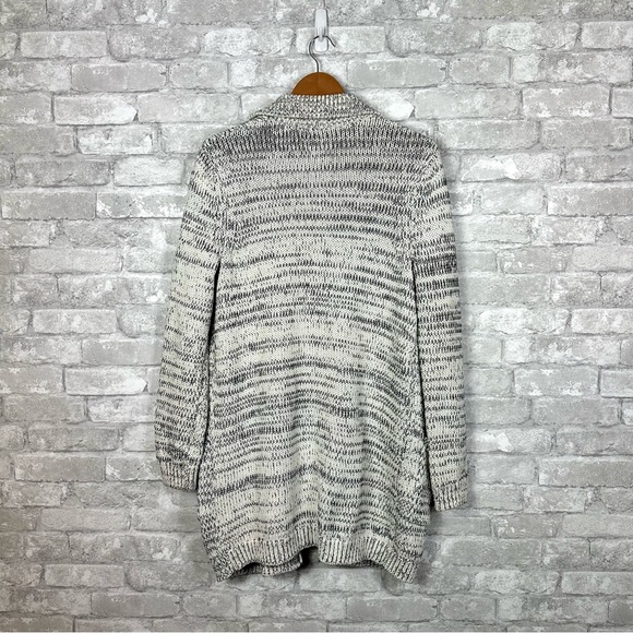Gap Open Front Knit Cardigan Sweater Notch Neck Collar Pockets Large White Black - Picture 8 of 10